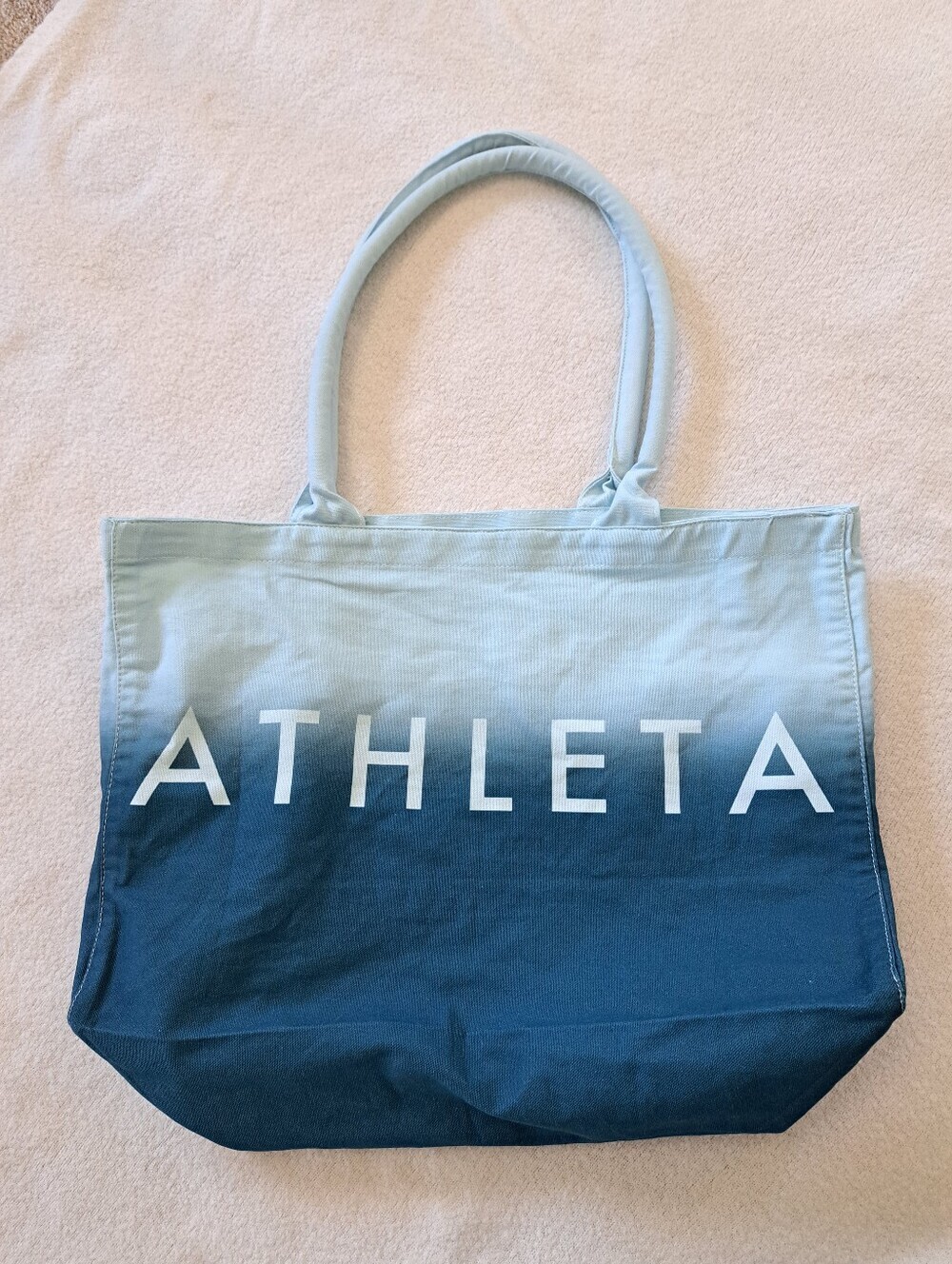 Athleta Ombre Tote Bag Blue Cotton Canvas Summer Beach Casual